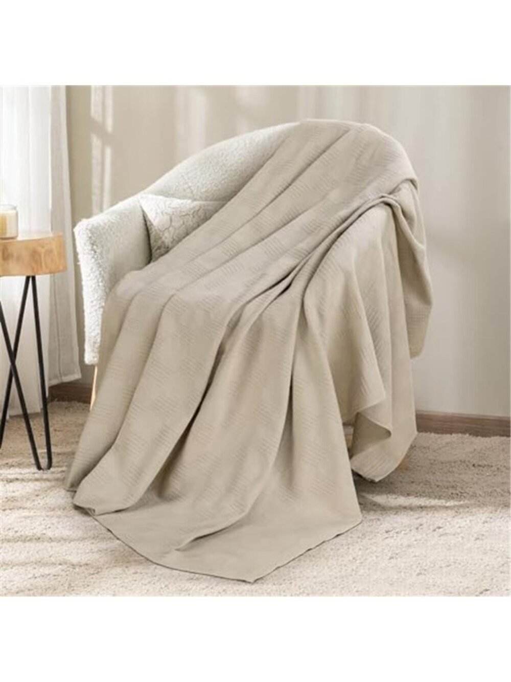 Cotton Thermal Blanket Khaki Throw Soft Lightweight Breathable Couch Sofa